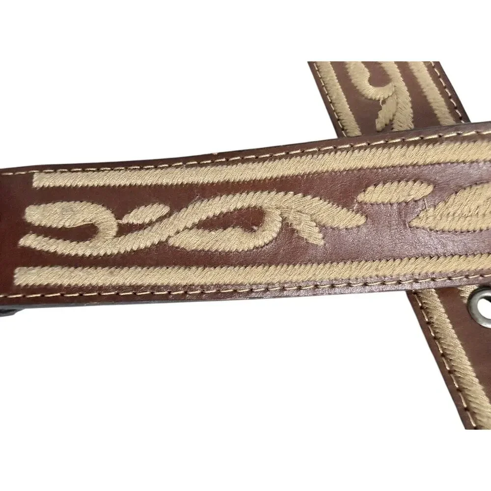 Eddie Bauer Brown Genuine Leather Embroidered Western Concho Belt Size L